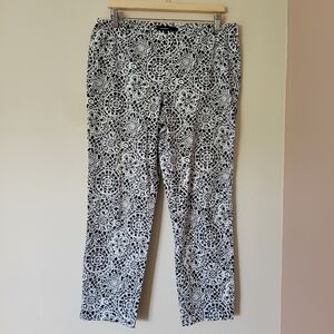Lafayette 148 Black And White Mandala Print Cropped Stretch Pants Size 8